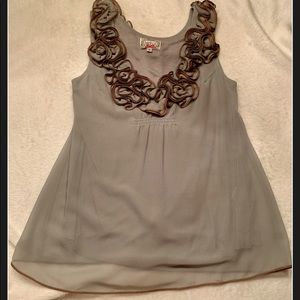 Baraschi Ruffle Detail V Neck Flowy Sleeveless Top